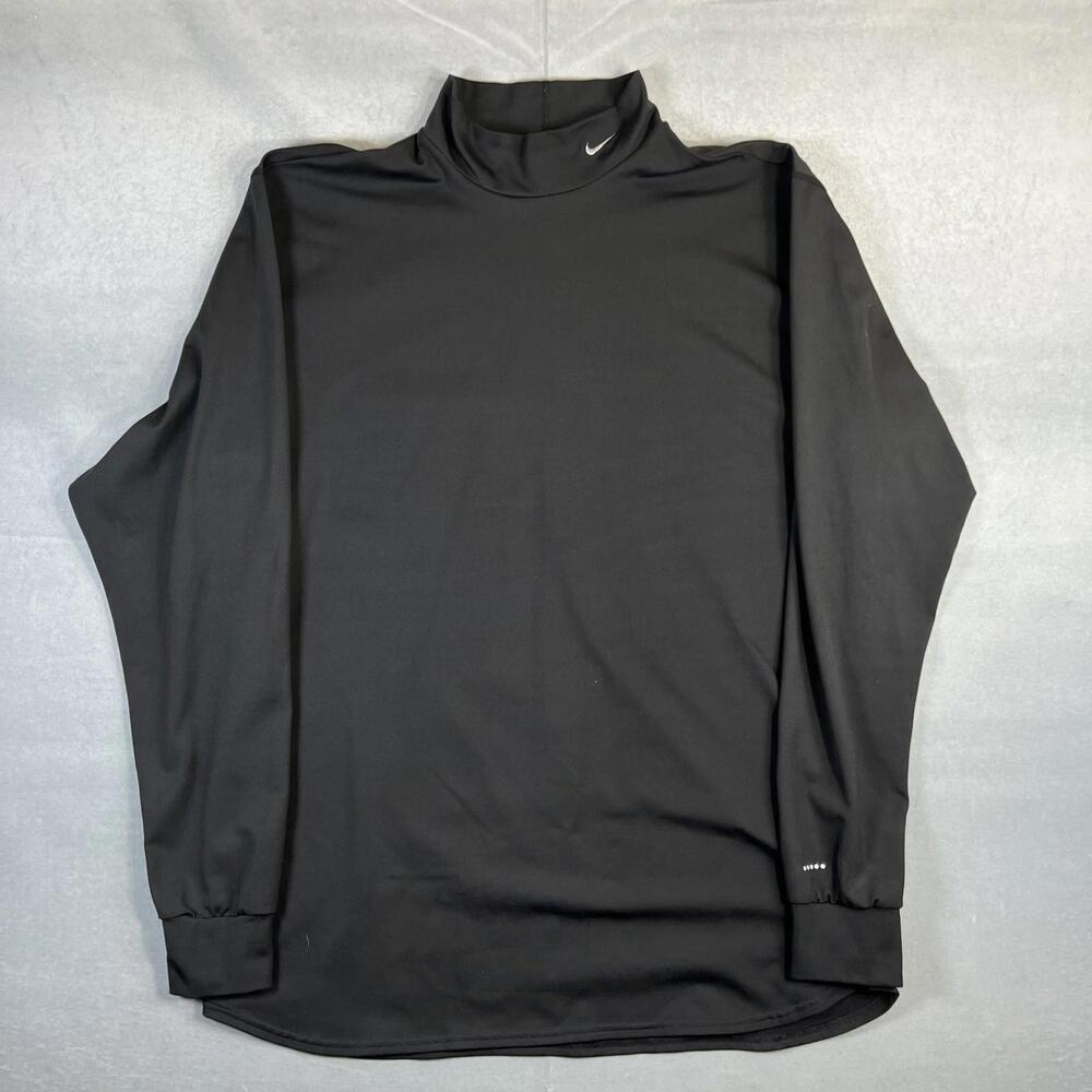 Vintage 90s Nike Swoosh Mock Neck Long Sleeve Shirt Mens XL Black Athletic